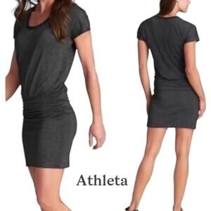 Athleta Heather Gray Ruched Waistline With Fitted Skirt Dress NWOT  Size M